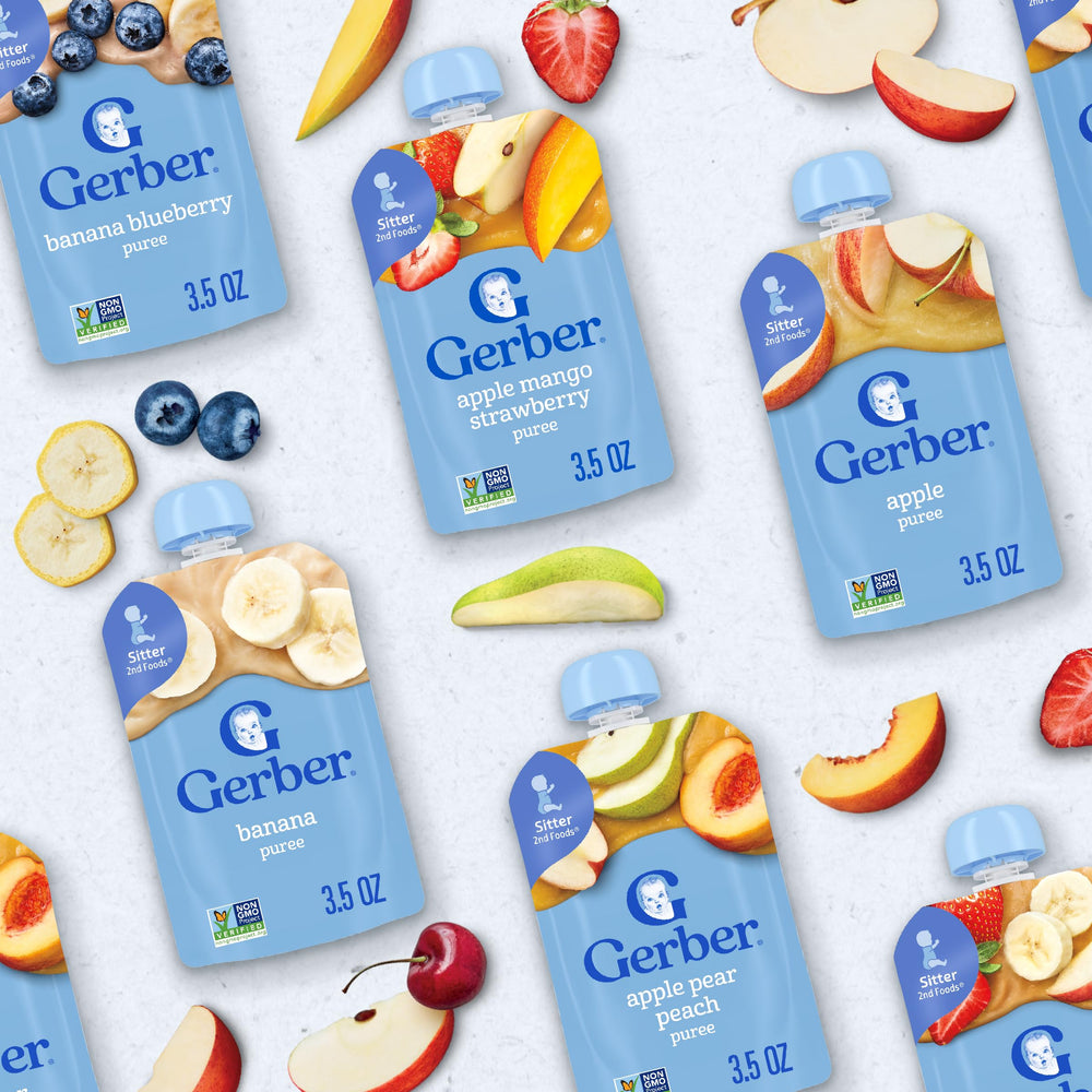Gerber display de 12 pouches sobre mesa, suministro familiar