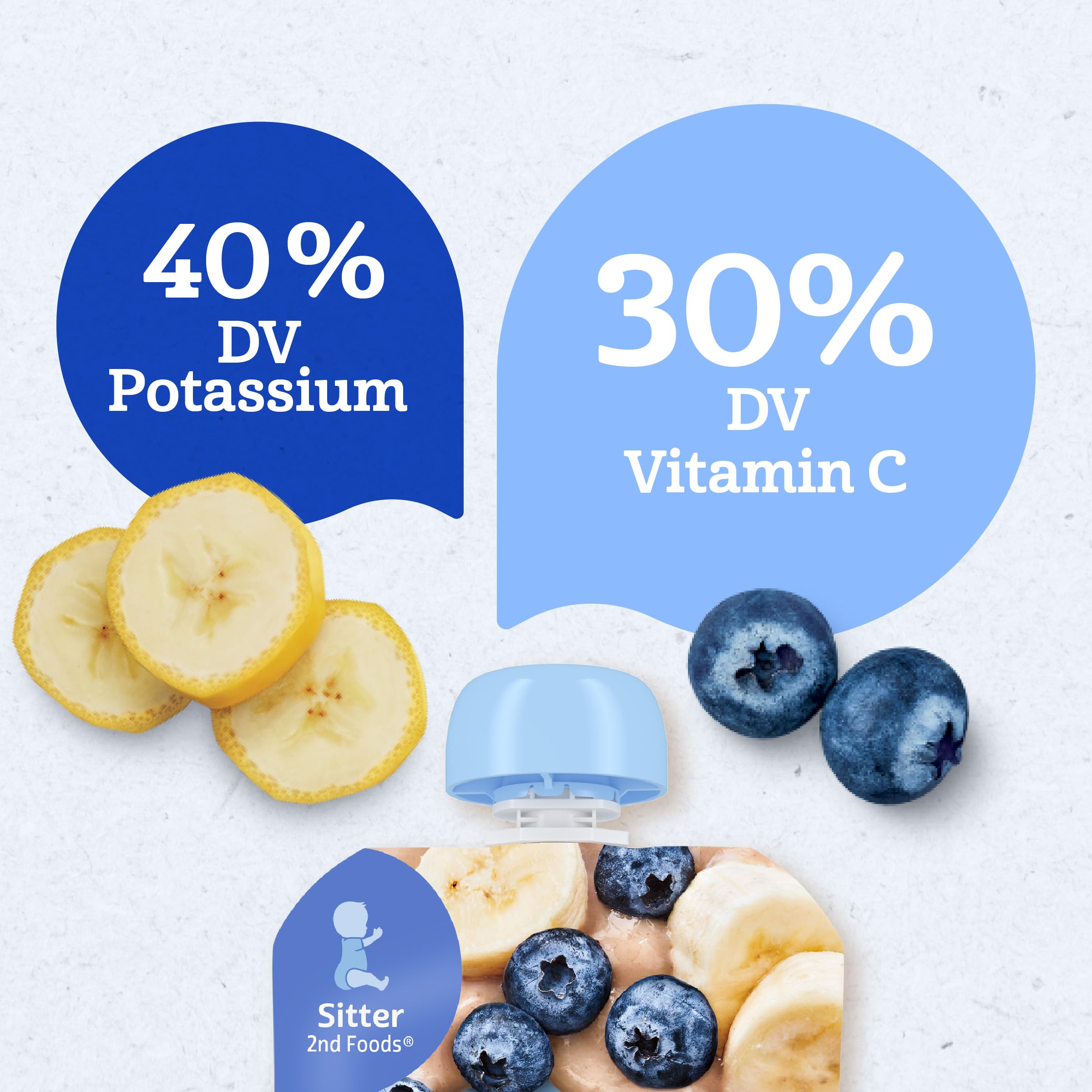 Gerber etiqueta nutricional visible con potasio y vitamina C destacados
