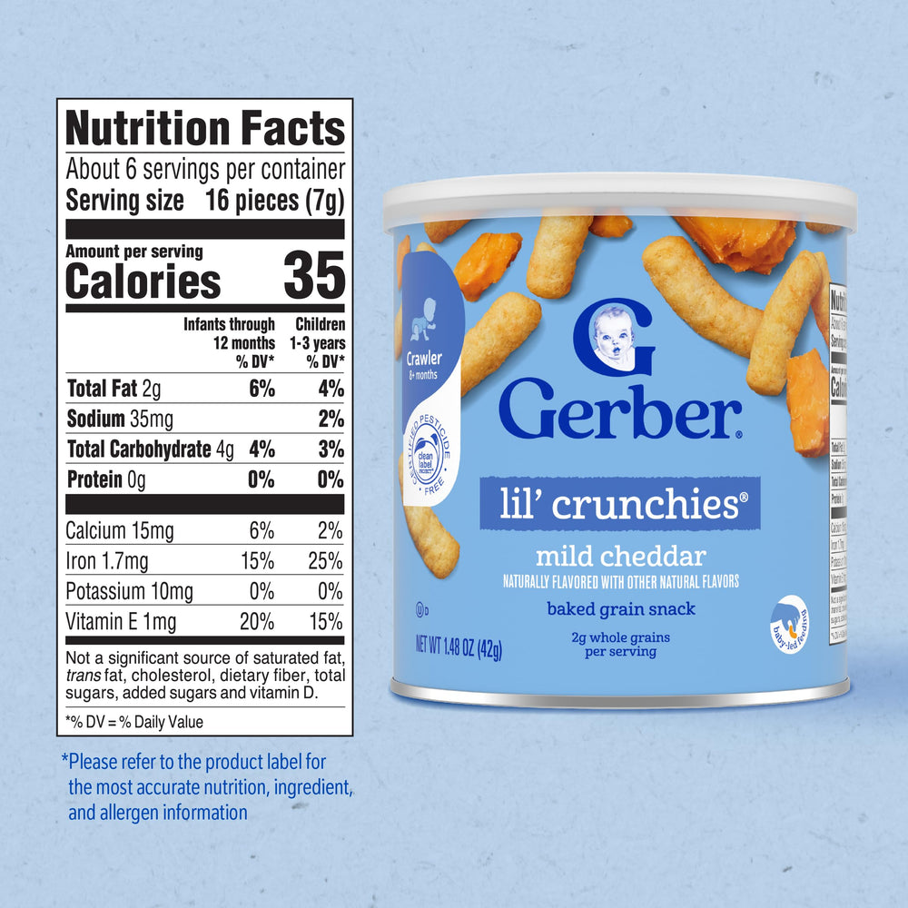 Gerber bocadito junto a moneda para comparar tamaño apto para bebés