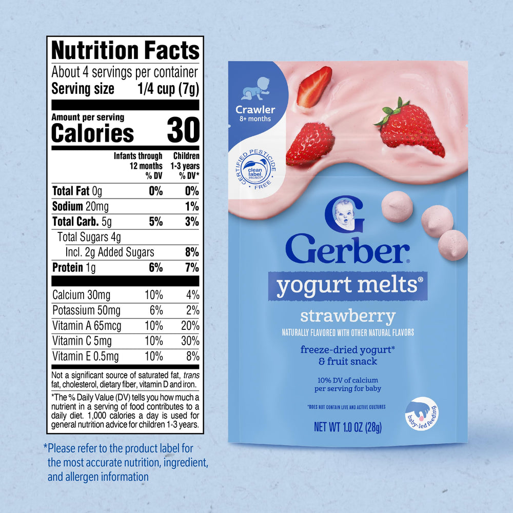 Gerber etiqueta nutricional mostrando aporte de calcio por porción