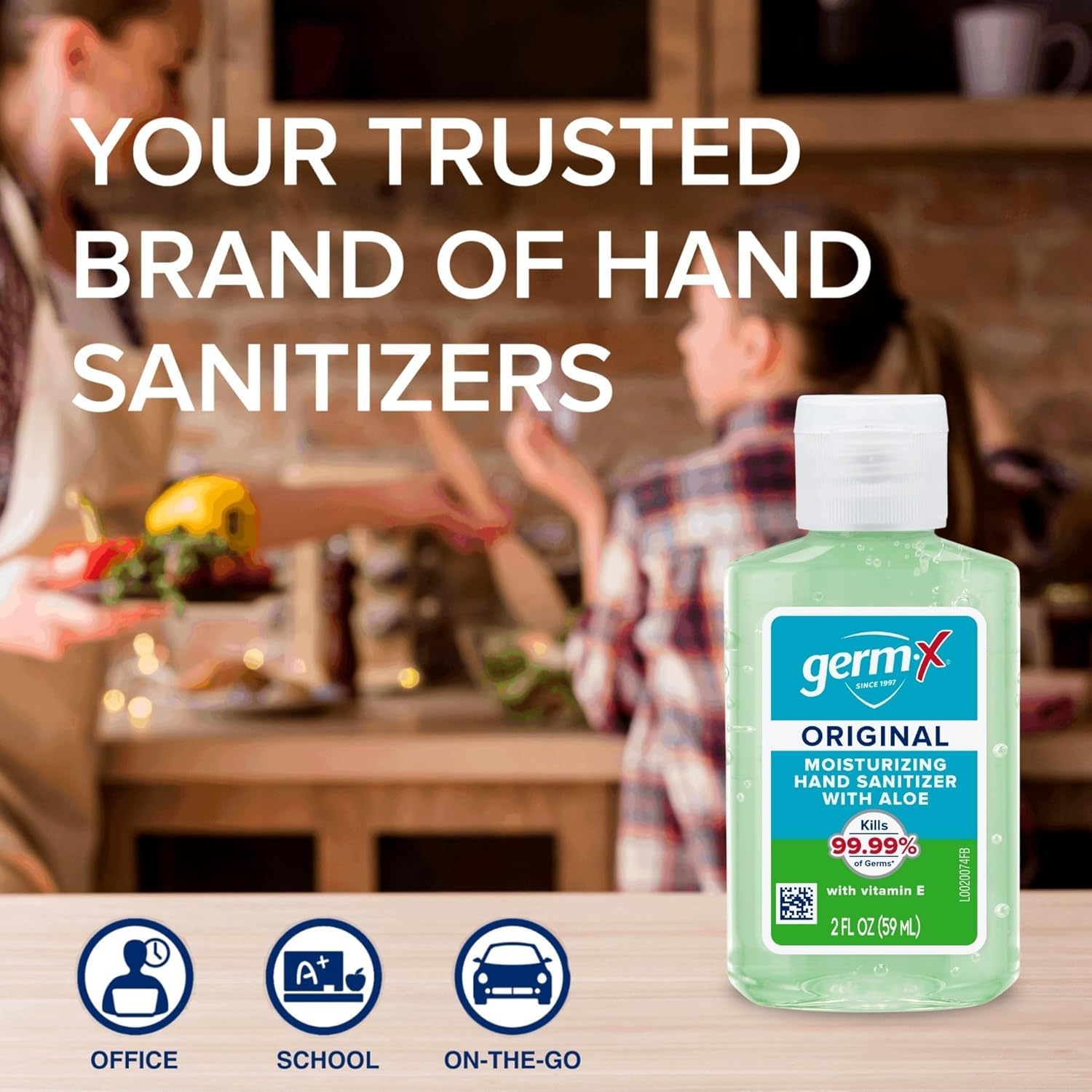 Germ-X etiqueta con ingredientes como aloe y vitamina E visible