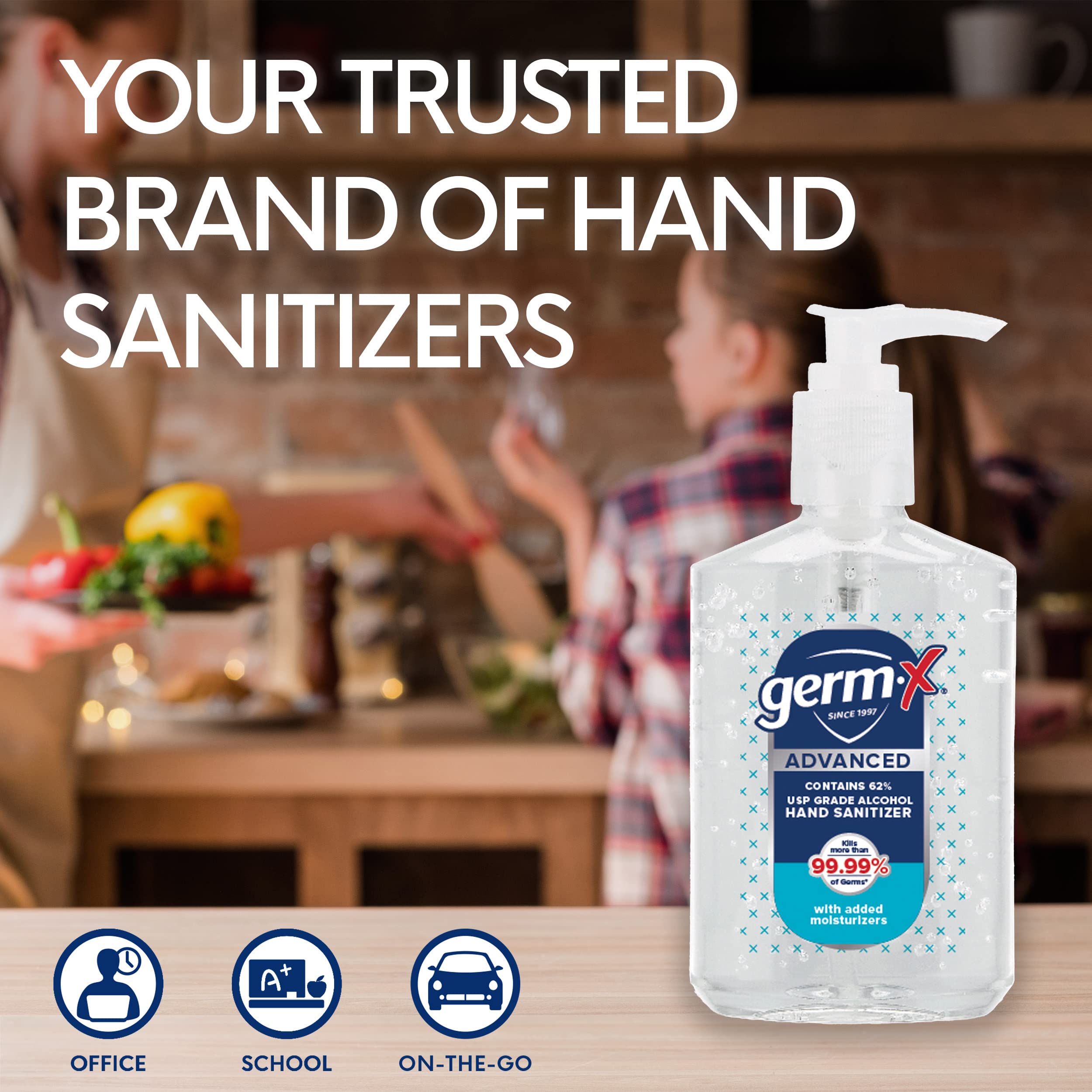 Germ‑X etiqueta con ingredientes que resalta alcohol 70% y humectantes