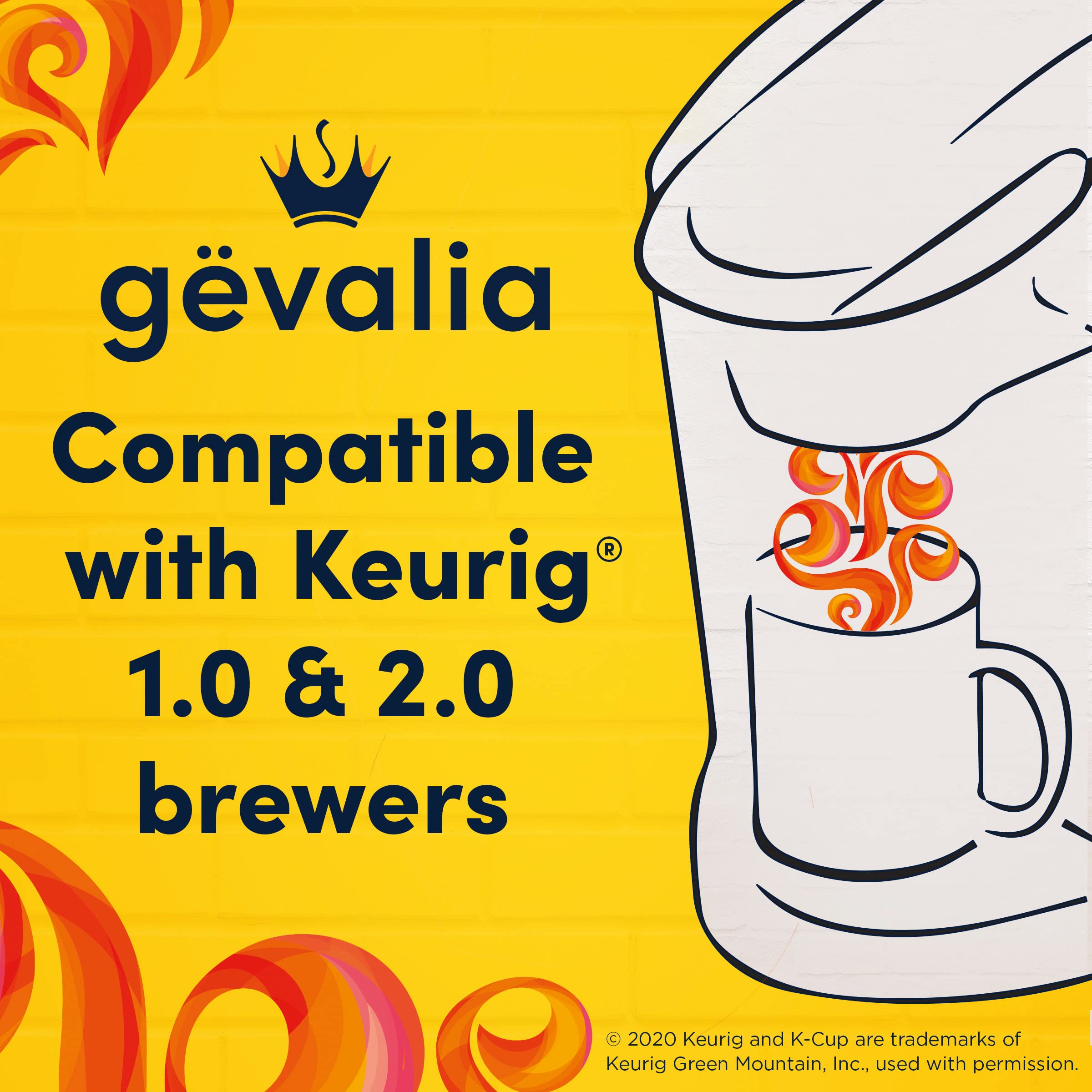 Gevalia cápsula colocada en Keurig ilustrando compatibilidad y uso rápido