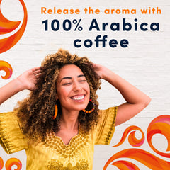 Gevalia cápsula abierta que revela polvo de café 100% Arábica y frescura