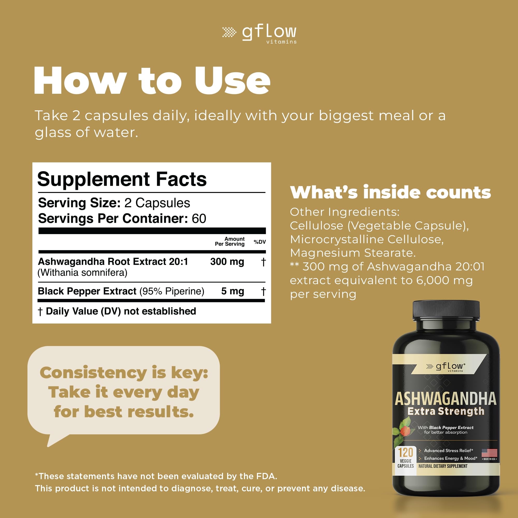 gflow vitamins cápsulas desplegadas mostrando cantidad por frasco