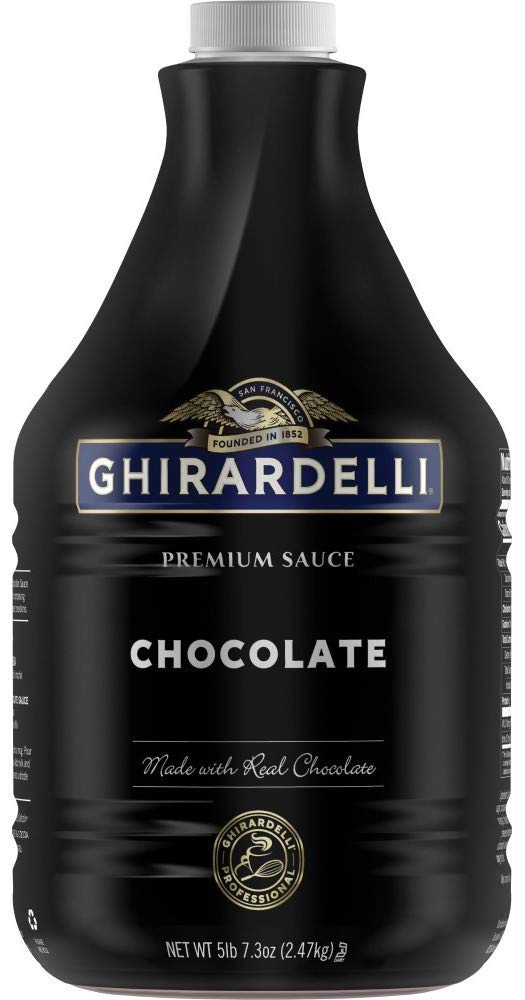 Ghirardelli frente del envase mostrando etiqueta y tamaño, ideal para reponer stock