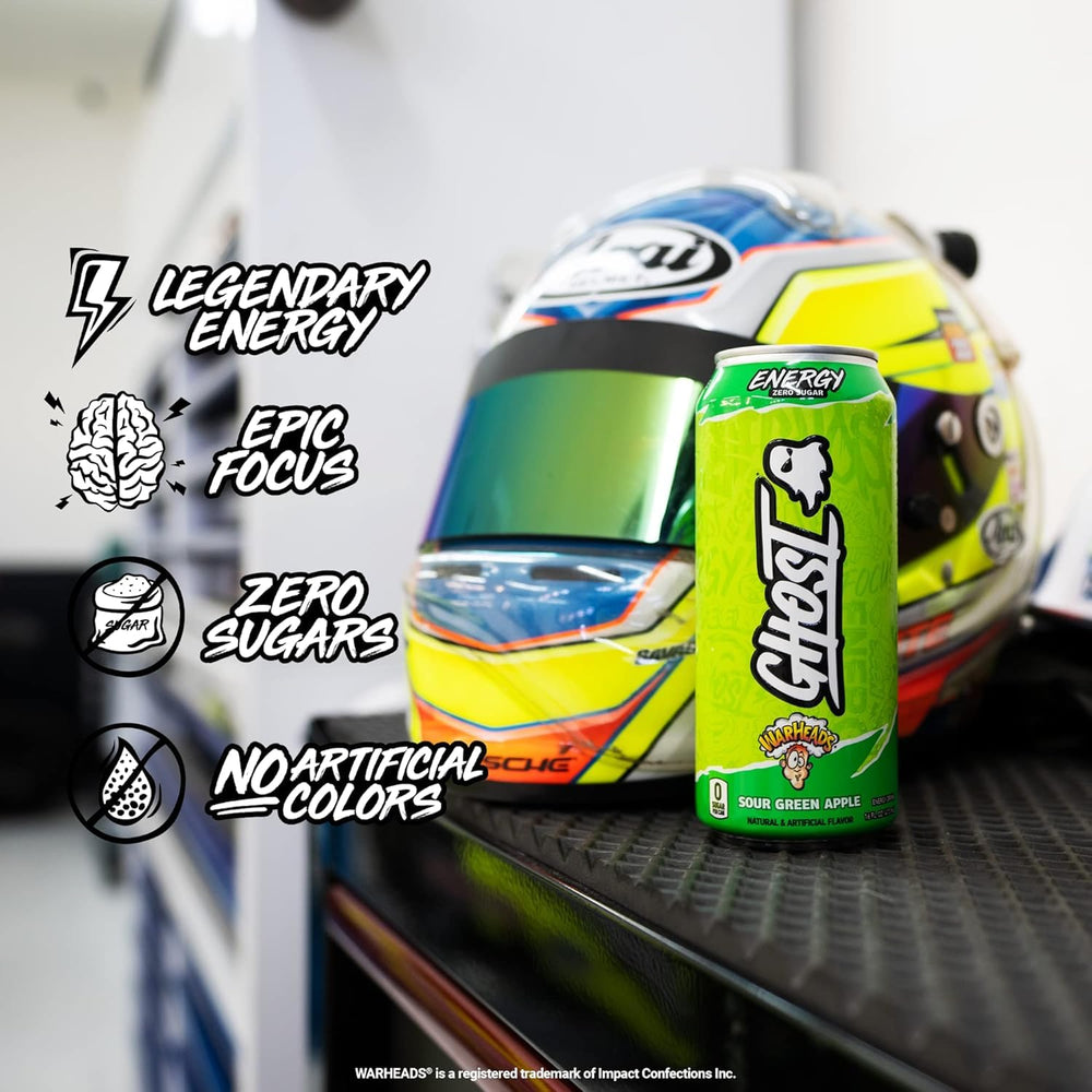 GHOST caja de 12 unidades Warheads Sour Green Apple lista para almacenamiento