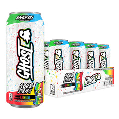 GHOST lata frontal Sour Strips Rainbow mostrando diseño y sabor