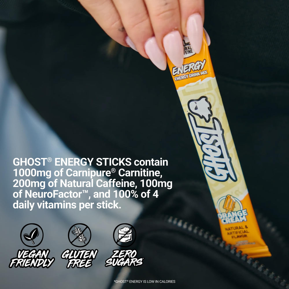 GHOST etiqueta clara con dosis visibles y transparencia de ingredientes