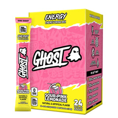 GHOST frontal del empaque mostrando 24 sticks y beneficio de portabilidad