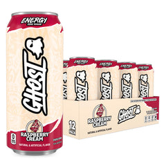GHOST lata Raspberry Cream vista frontal mostrando diseño y sabor