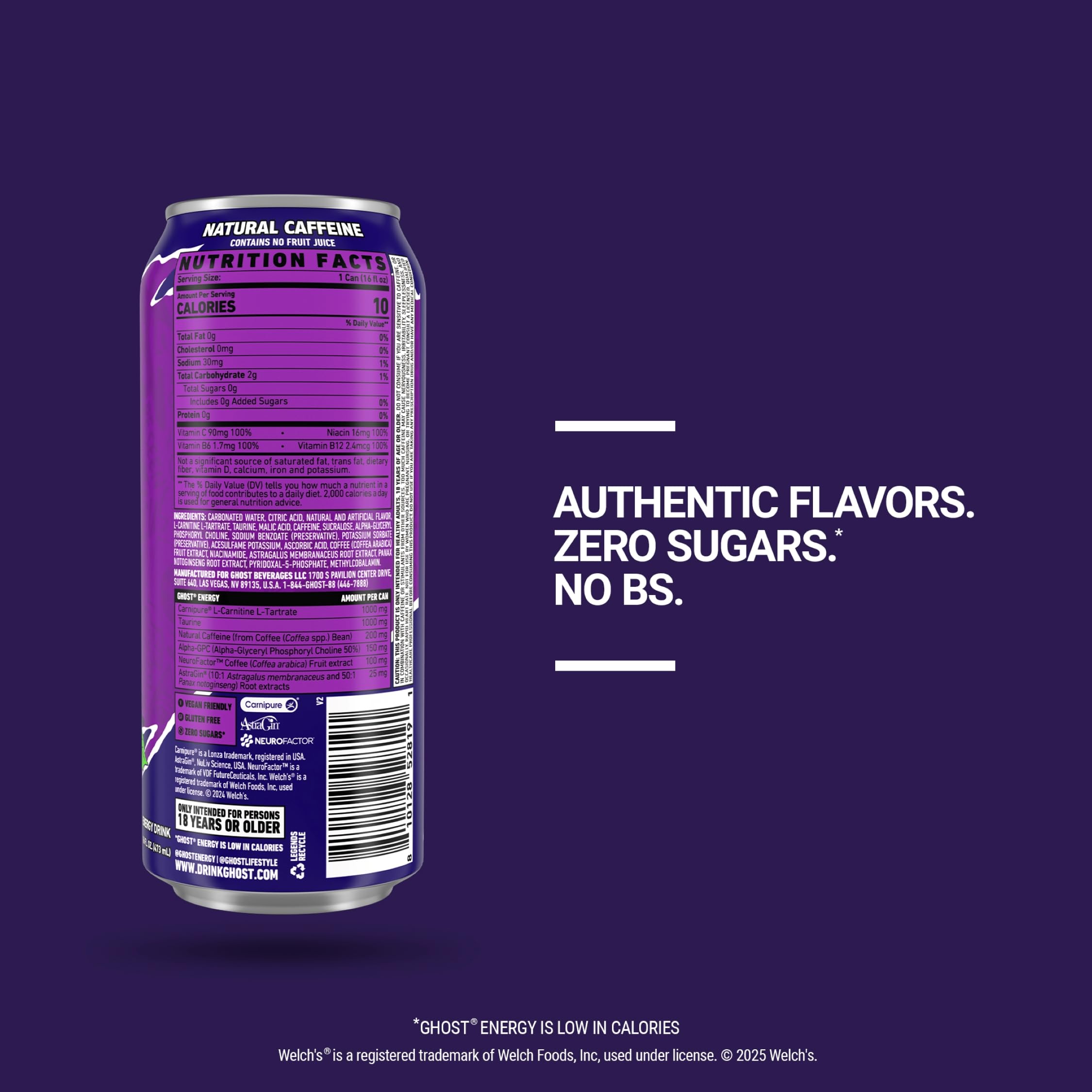 Primer plano del color y efervescencia Welch's Grape GHOST resaltando sabor auténtico