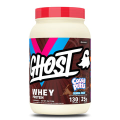 GHOST envase frontal mostrando sabor Cocoa Puffs y 25 g proteína