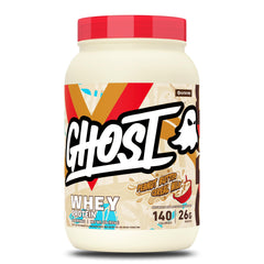 GHOST tarro frontal mostrando etiqueta clara y beneficio de 26 g proteína