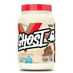 GHOST envase frontal Milk Chocolate mostrando diseño y cantidad 2LB, atractivo visual