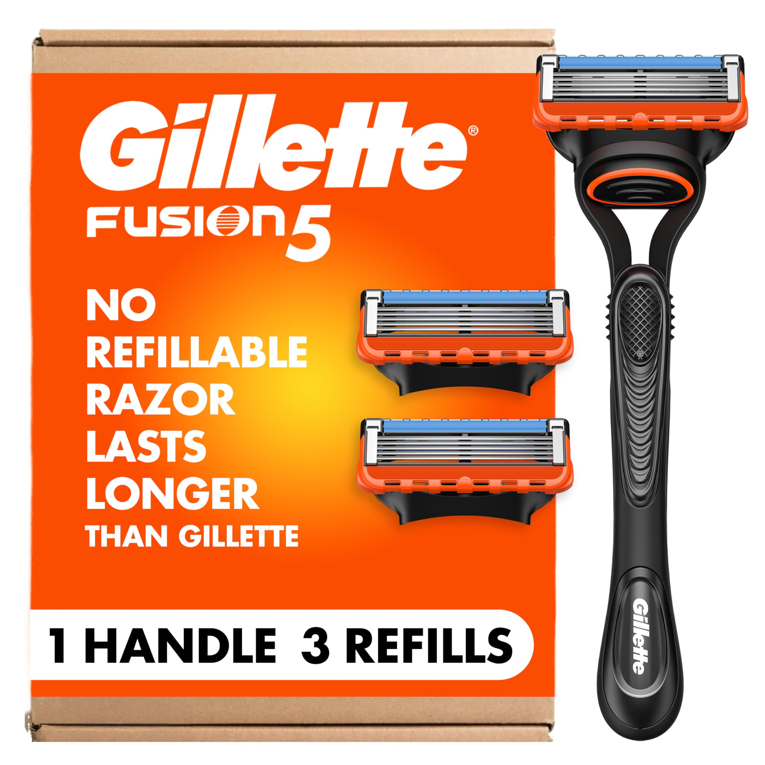 Gillette Fusion5 vista frontal mostrando el mango y el cartucho, afeitado apurado