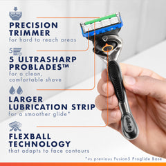 Gillette Fusion5 ProGlide detalle de las cinco cuchillas y micropeine para corte uniforme