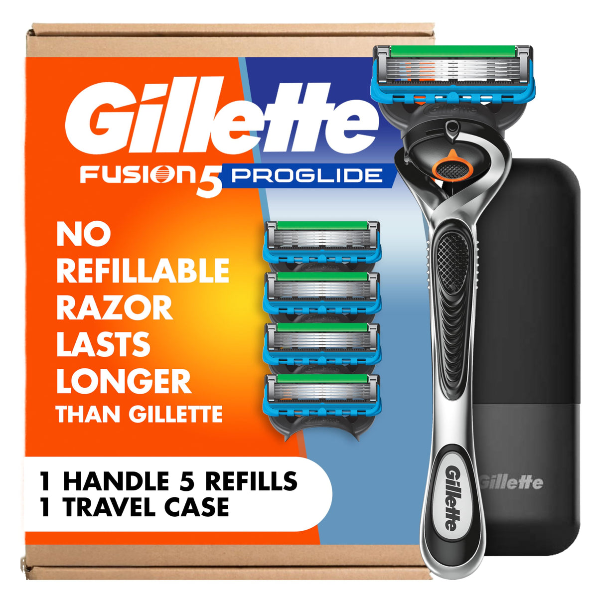 Gillette Fusion5 ProGlide vista frontal con mango y cartucho para afeitado preciso