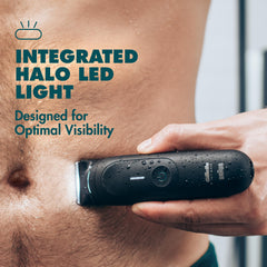 Gillette recortador con luz LED iluminando zona para mayor precisión