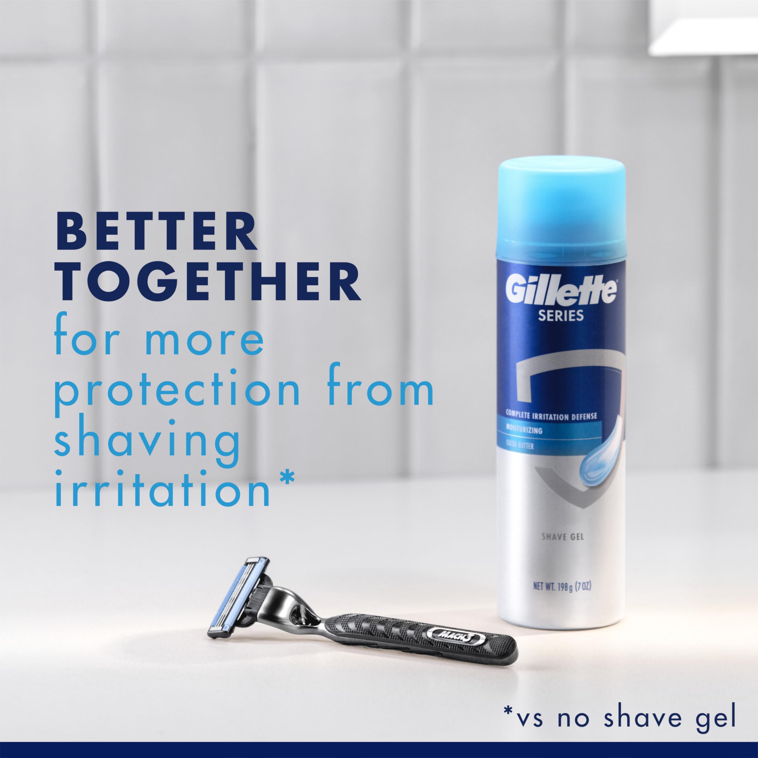 Gillette Mach3 ambiente de baño mostrando producto listo para uso diario