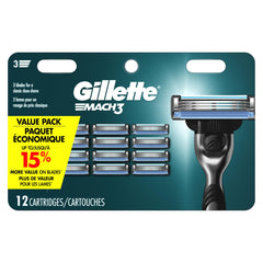 Gillette Mach3 paquete frontal de 12 recambios mostrando ahorro y cantidad