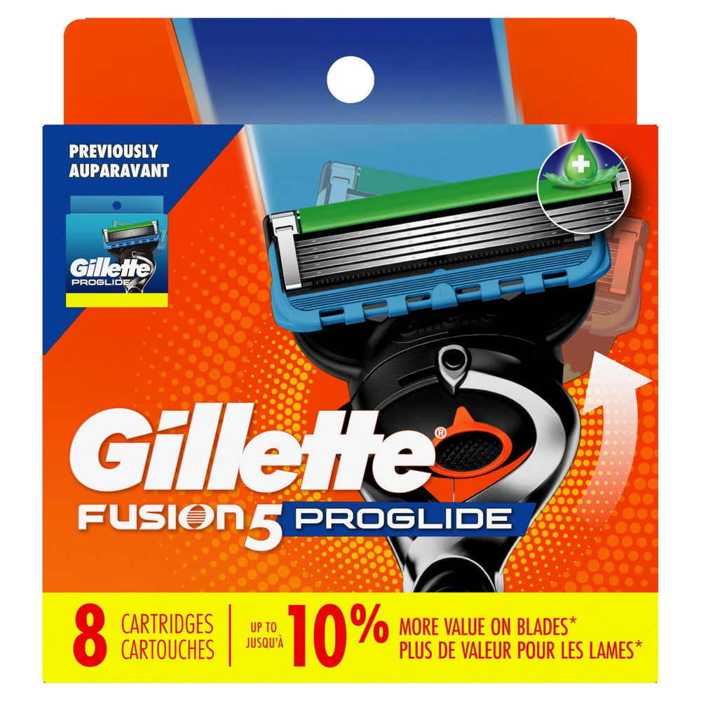 Ocho recambios Gillette ProGlide alineados mostrando cantidad y ahorro