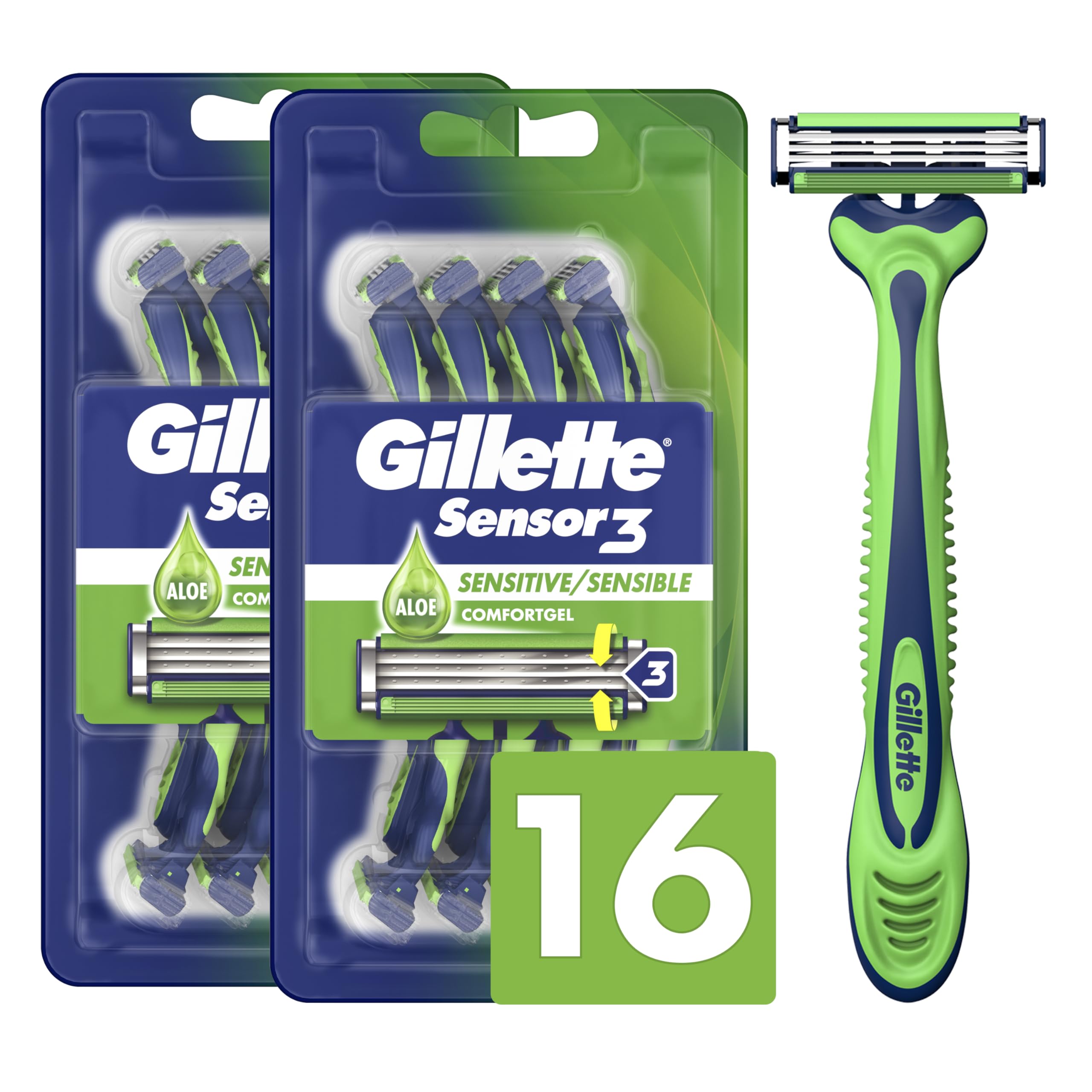 Gillette Sensor3 frontal del envase mostrando el pack y su cantidad