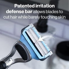 Detalle de los microfines Gillette SkinGuard que alisan la piel antes del corte, menor tirón