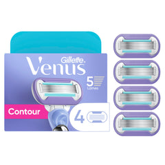 Gillette Venus vista frontal del envase mostrando las cuatro recargas y beneficios