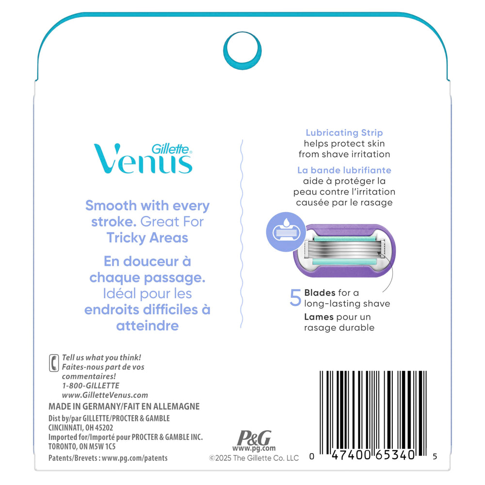 Gillette Venus empaque lateral con información de compatibilidad clara