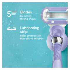 Gillette Venus primer plano de las cinco hojas, afeitado apurado visible