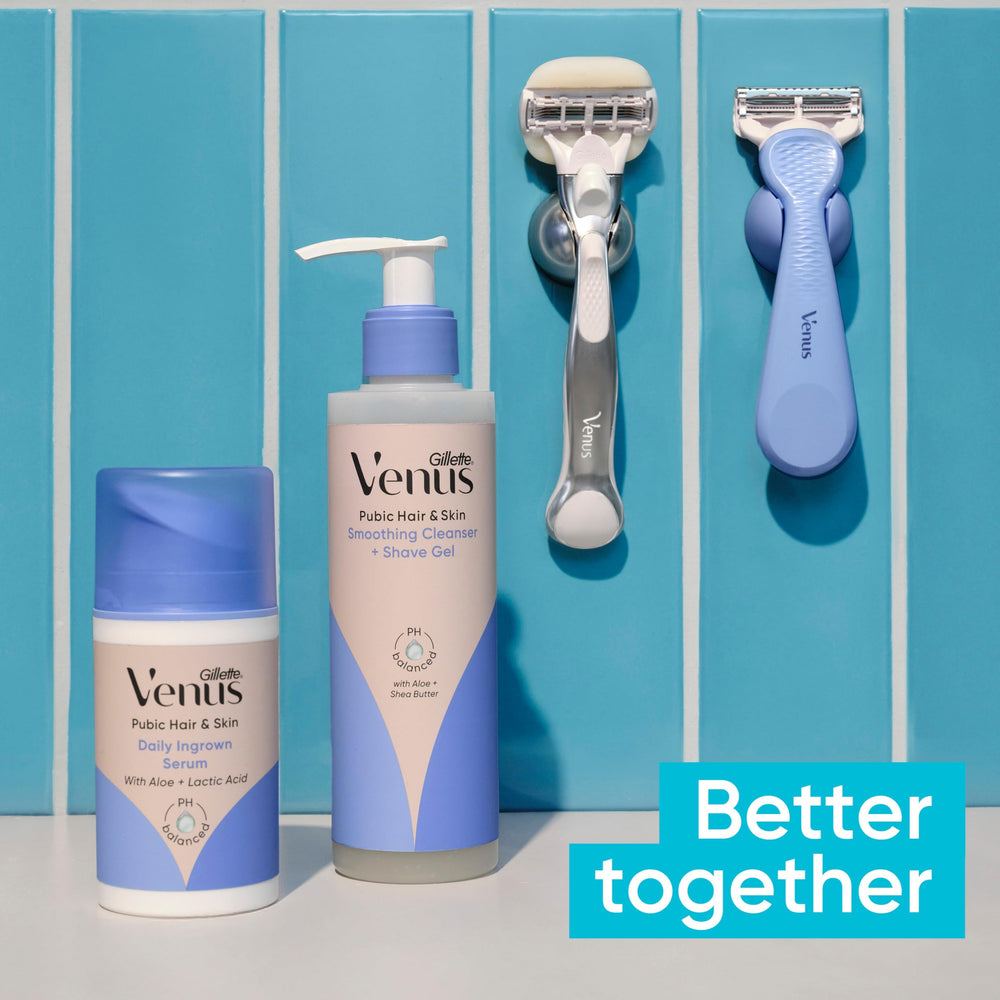 Maquinilla Gillette Venus en uso en la ducha, recorte controlado y seguro
