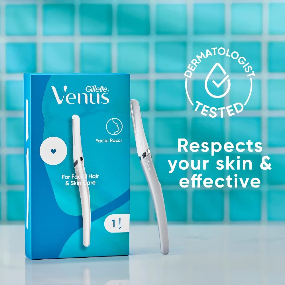 Gillette Venus en entorno de baño mostrando rutina facial y piel con brillo