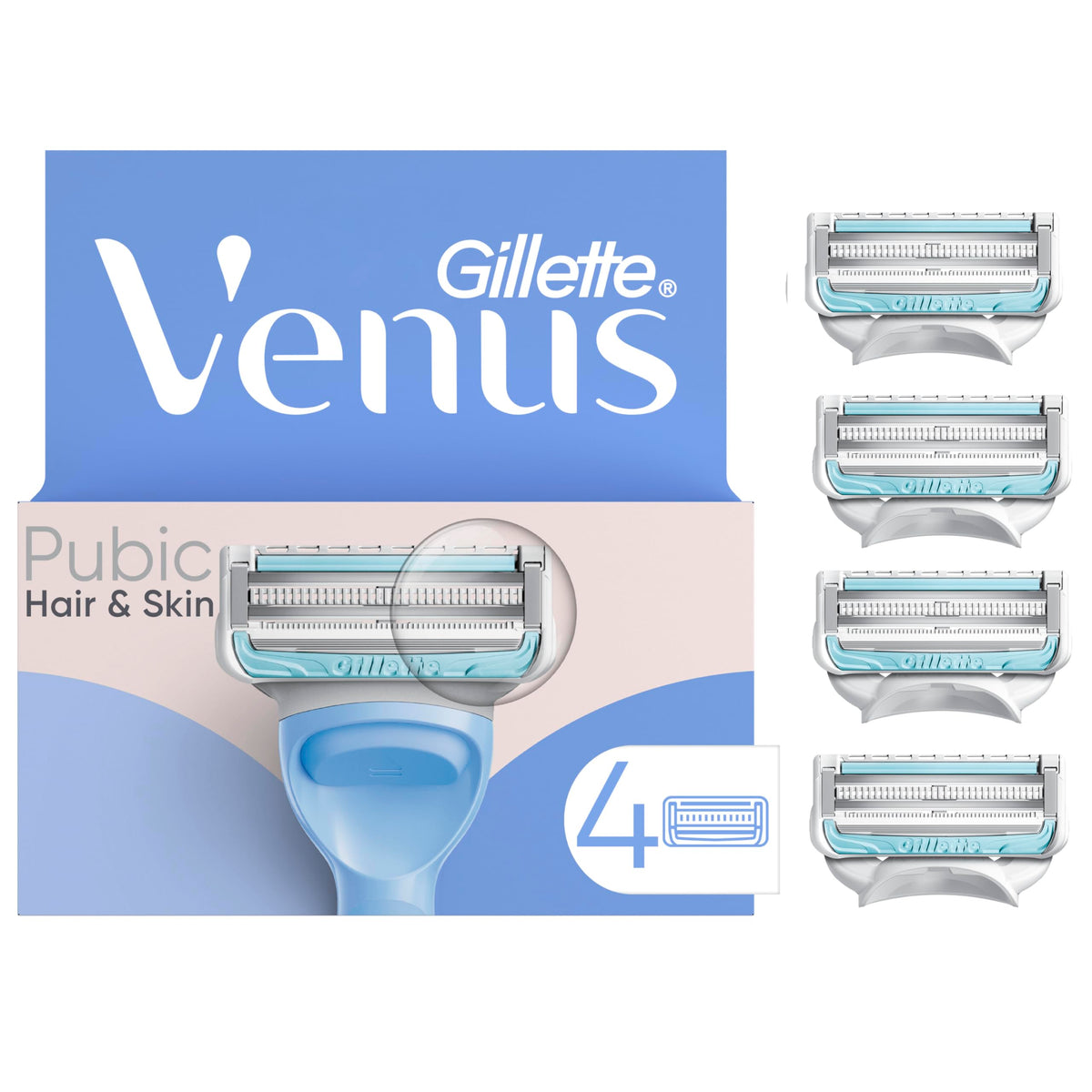Gillette Venus recambios frontal mostrando cartuchos y ventaja de ahorro