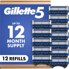 Gillette paquete frontal de 12 recambios mostrando cantidad y marca, conveniencia
