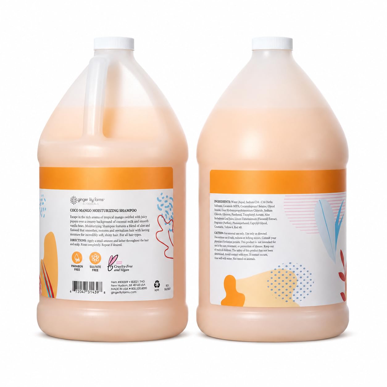 Ginger Lily Farms etiqueta con ingredientes y certificación PETA visible
