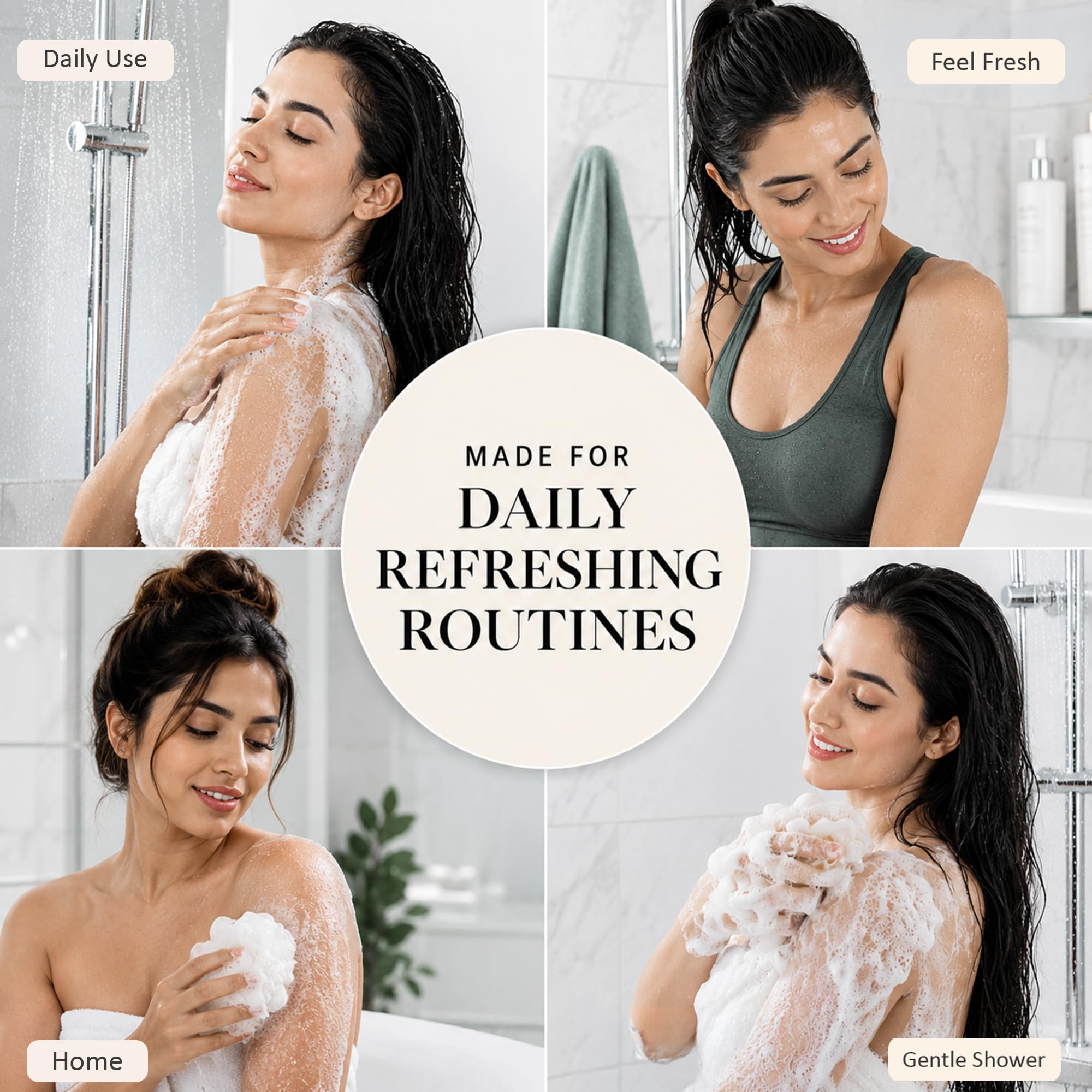 Person showering with Ginger Lily Farms body wash showing refreshing post-workout clean