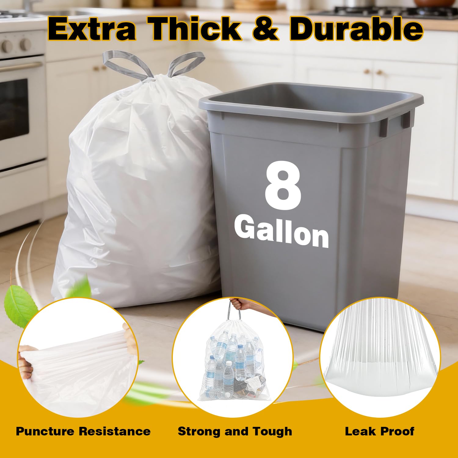 Ginkgo en uso en baño con bolsa ajustada al cubo evitando derrames