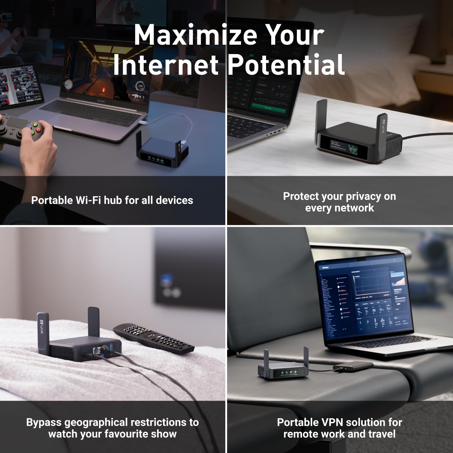 GL.iNet Slate 7 pantalla mostrando VPN activo y protección de tráfico