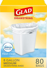 Glad paquete frontal mostrando 80 bolsas y beneficio de reposición prolongada