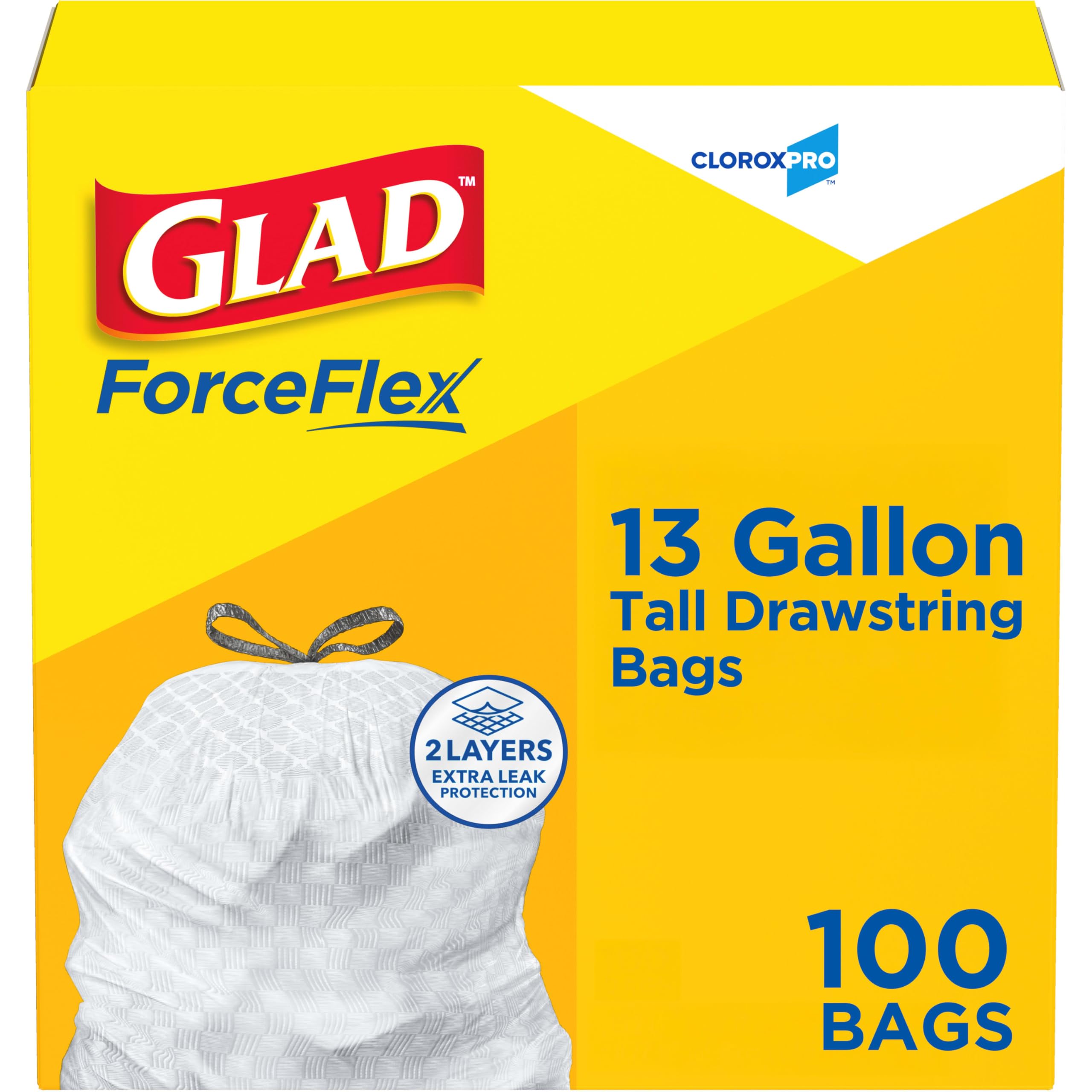 Glad paquete frontal mostrando 100 bolsas, visibilidad y ahorro