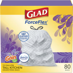 Glad ForceFlex frente del paquete mostrando cantidad y aroma Gain Lavender