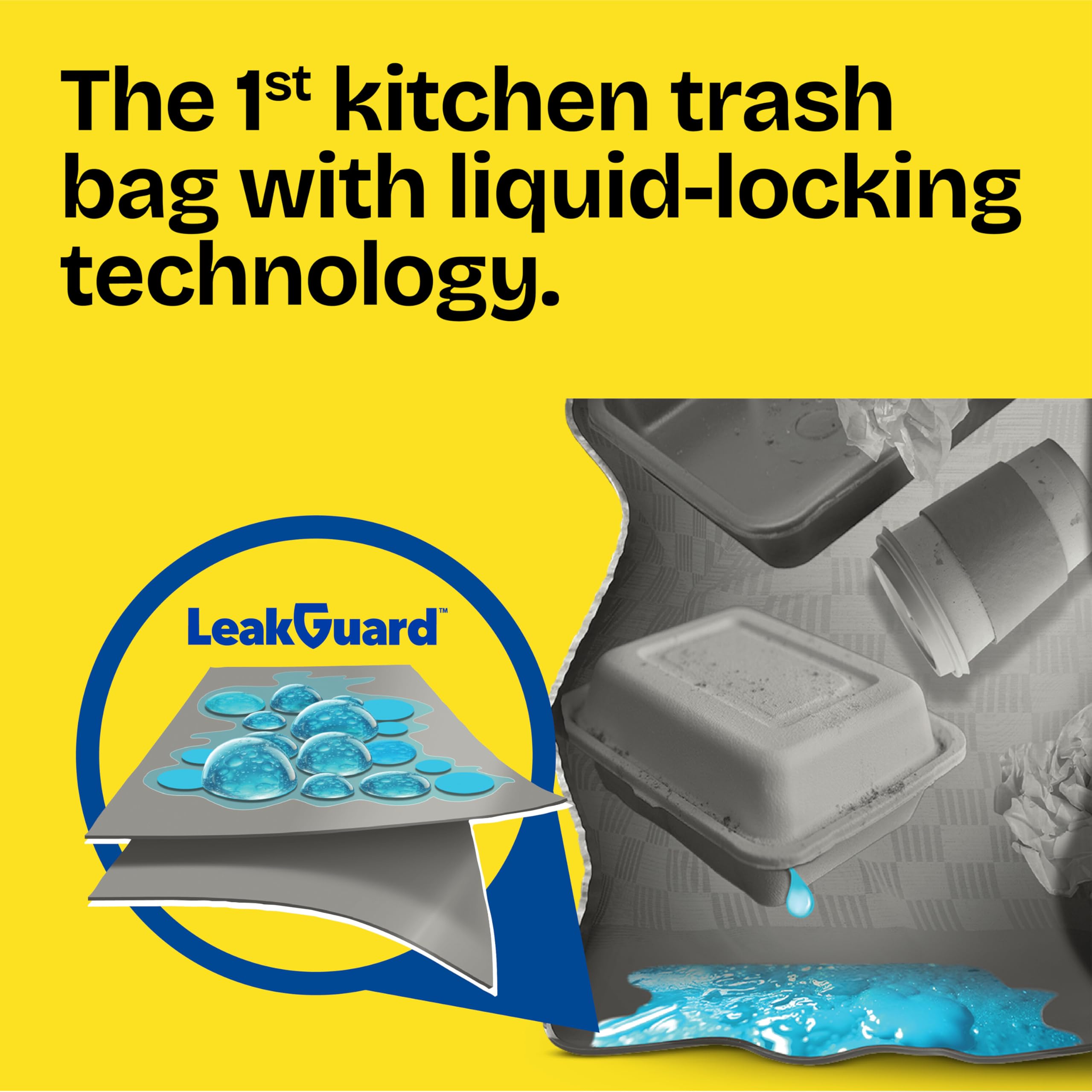Glad detalle de la capa LeakGuard absorbiendo líquidos y evitando filtraciones