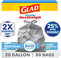 Glad bolsa frontal en caja mostrando 80 unidades y beneficio de capacidad extra