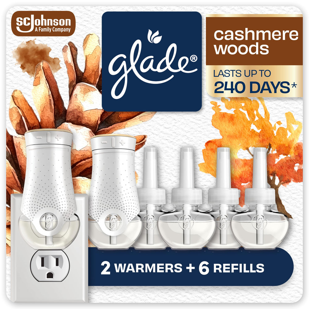 Glade Cashmere Woods front packaging showing kit contents and benefits