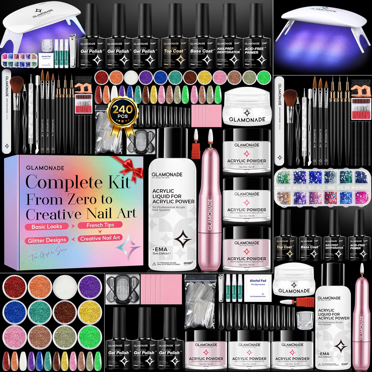 Glamonade vista frontal del kit con todo el contenido para empezar