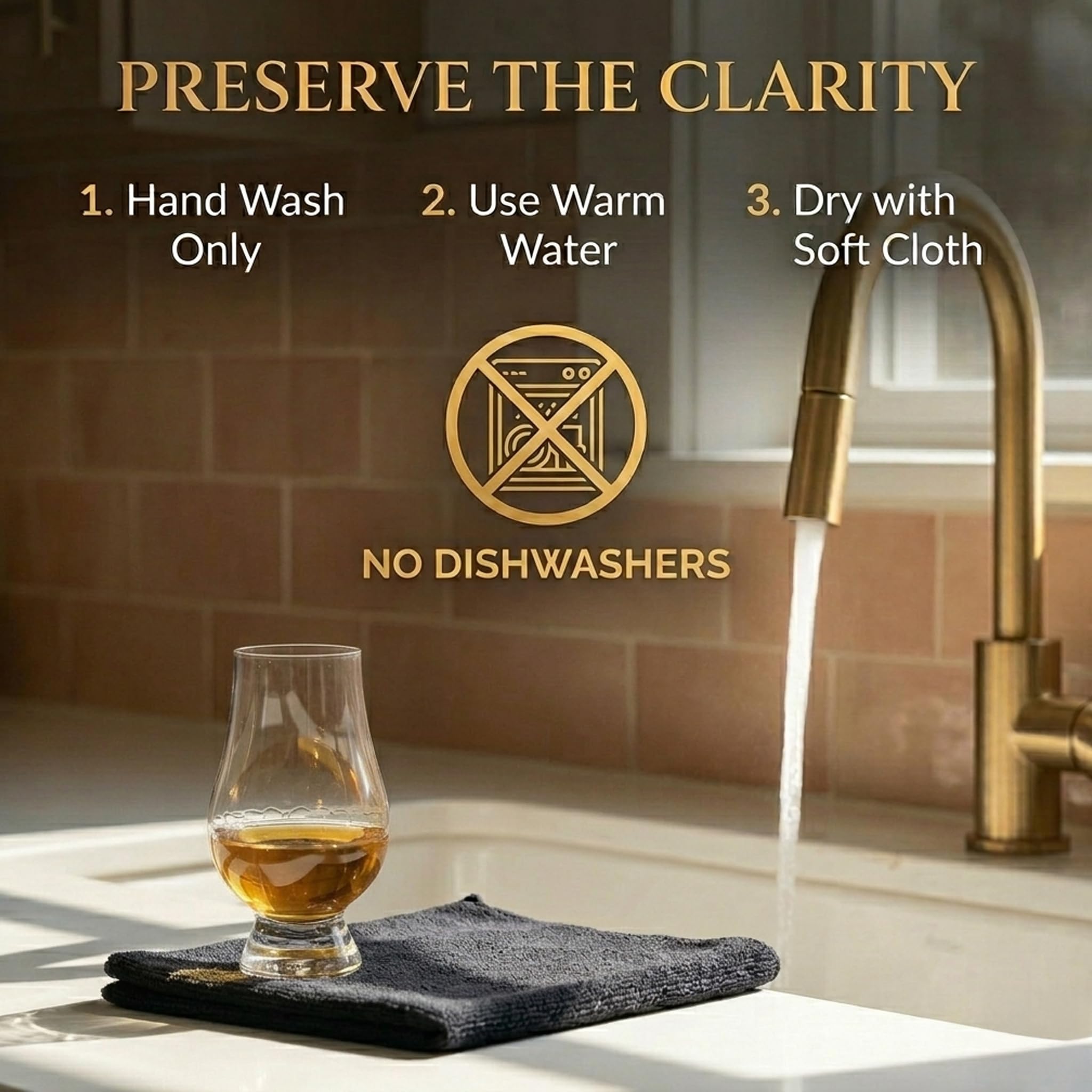 GLENCAIRN close-up del brillo del cristal sin plomo, limpieza y claridad