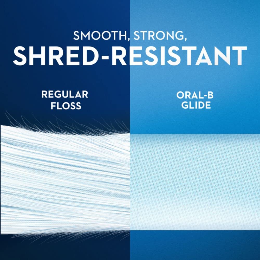Glide Oral-B etiqueta con información del producto y beneficios visibles
