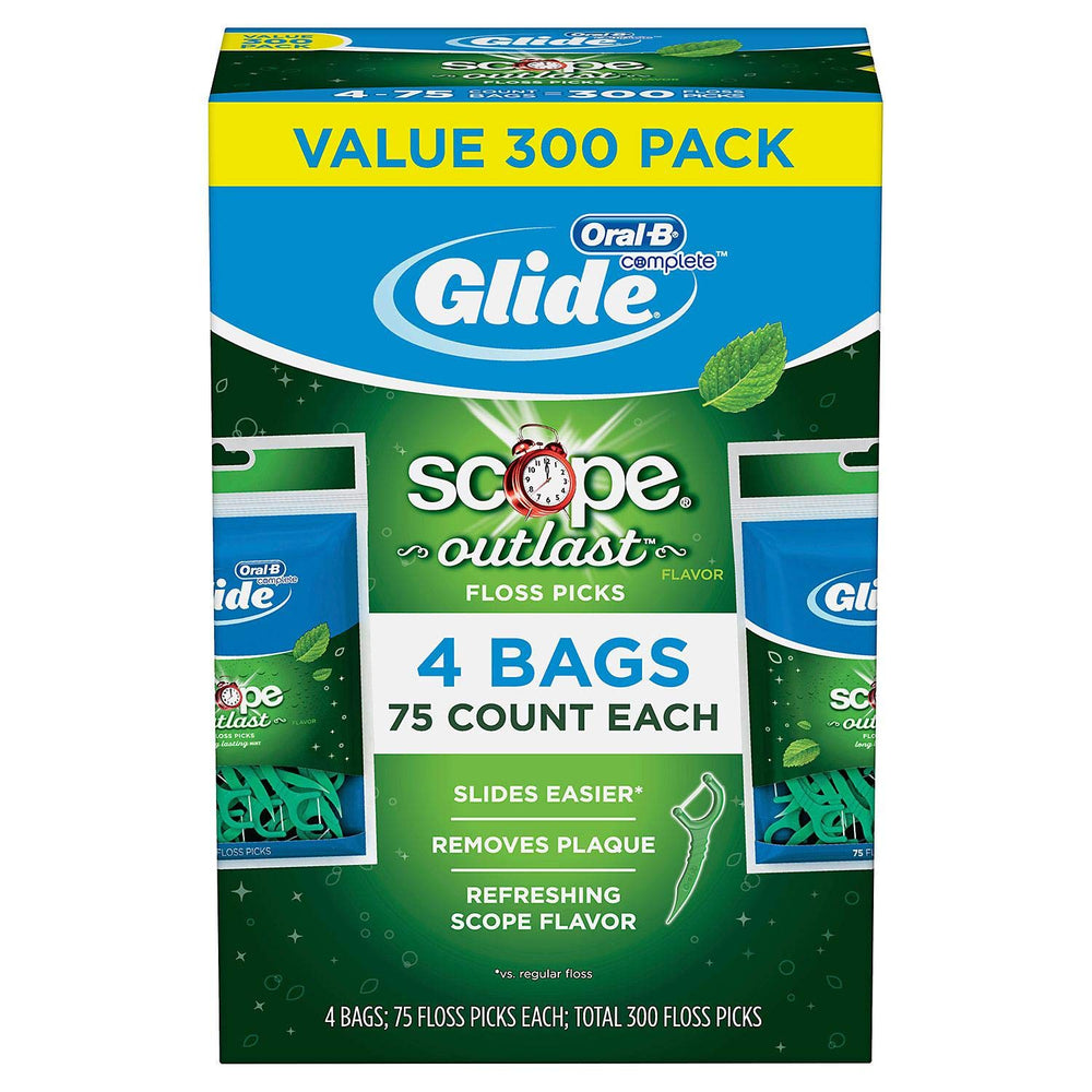 GLIDE pack frontal mostrando 4 paquetes de 75 palillos con frescor duradero