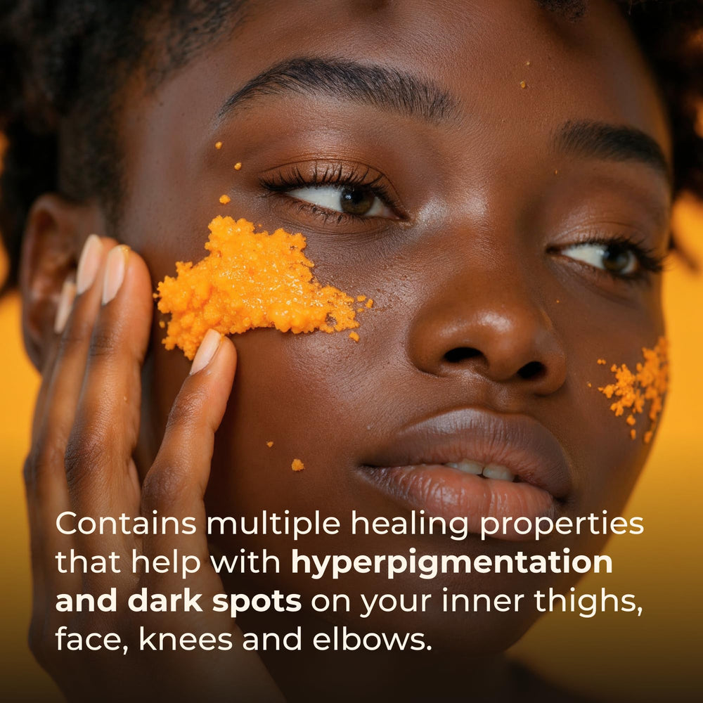 Glo Melanin uso corporal en brazos mejorando textura visible